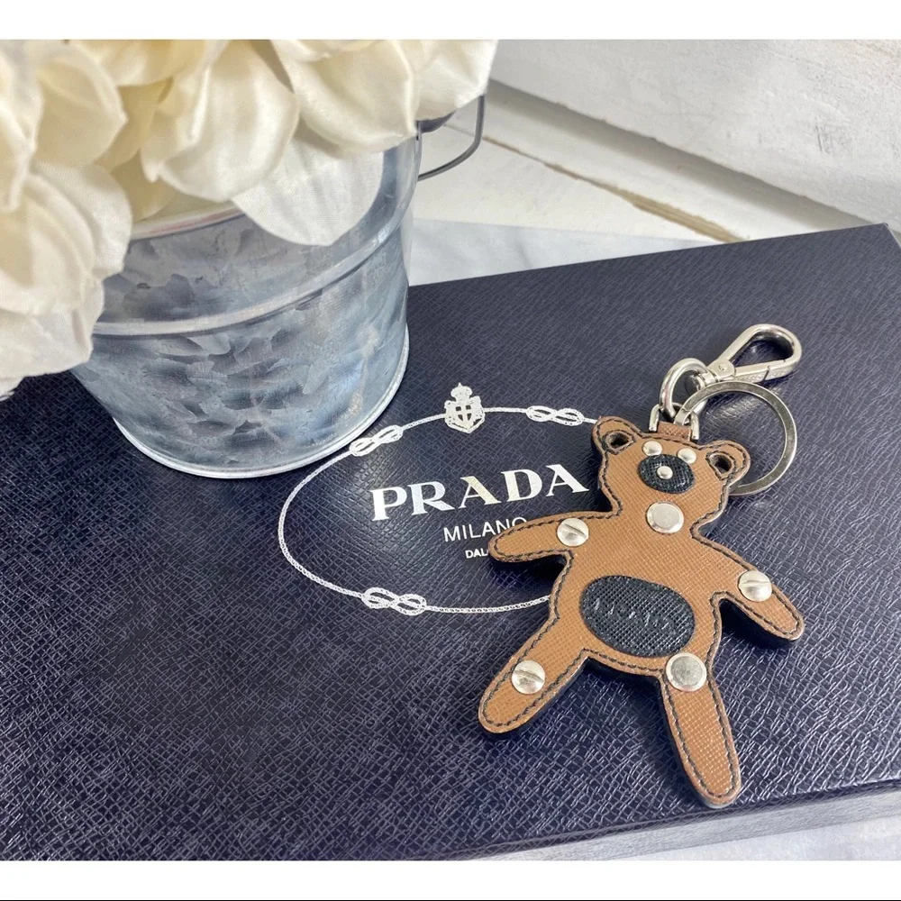 |TRADED| Prada Saffiano Leather Brown/Black Bear Bag Charm - Picture 2 of 7